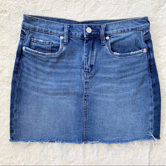 Bank NYC two faced color block denim mini skirt cut off raw frayed hem 28 - Picture 2 of 12